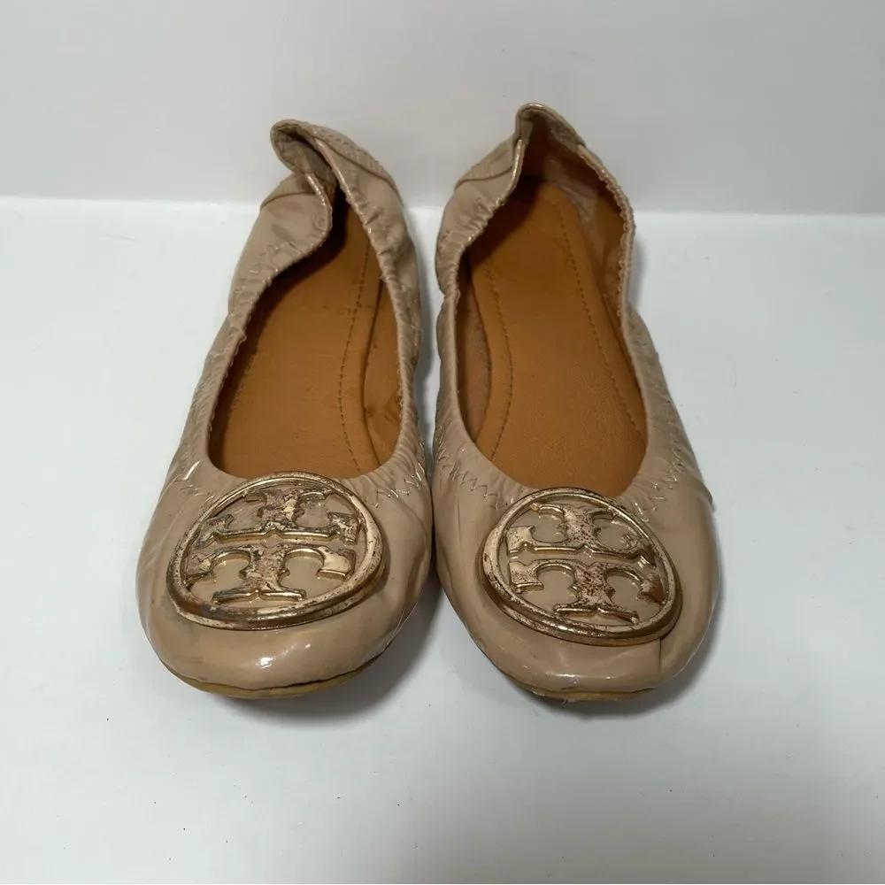 Tory Burch Tan Leather Round Toe Ballet Flats